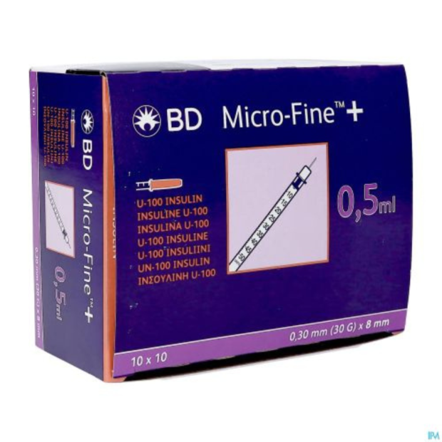 BD MICRO FINE+ U100 8MM, 100X0,5ml 324825