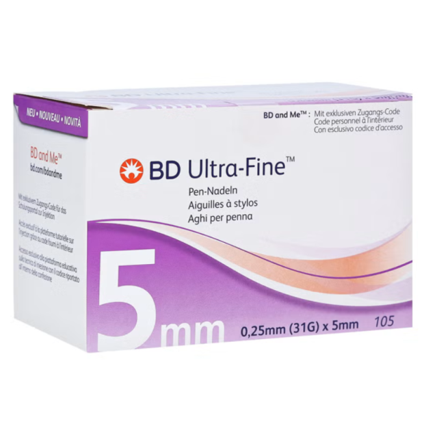 BD Ultra-Fine 0,25x5mm 31G Penn-nåle REF 320522, 105 stk.