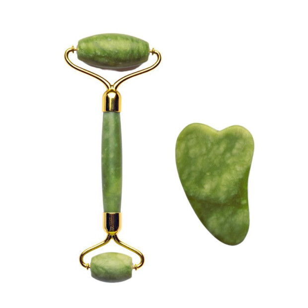 Therastar® Jade/Rose Quartz Roller & Gua Sha Stone Set