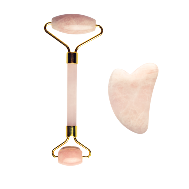 Therastar® Jade/Rose Quartz Roller & Gua Sha Stone Set