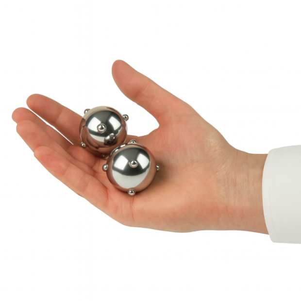 Therastar® QiGong-kugler i metal med massageknopper sølv, 1 par Ø 4,0 cm